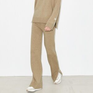 NWT Tory Burch Wool Sweater Pant Ribbed Knit Oatmeal Melange Large Luxury $440